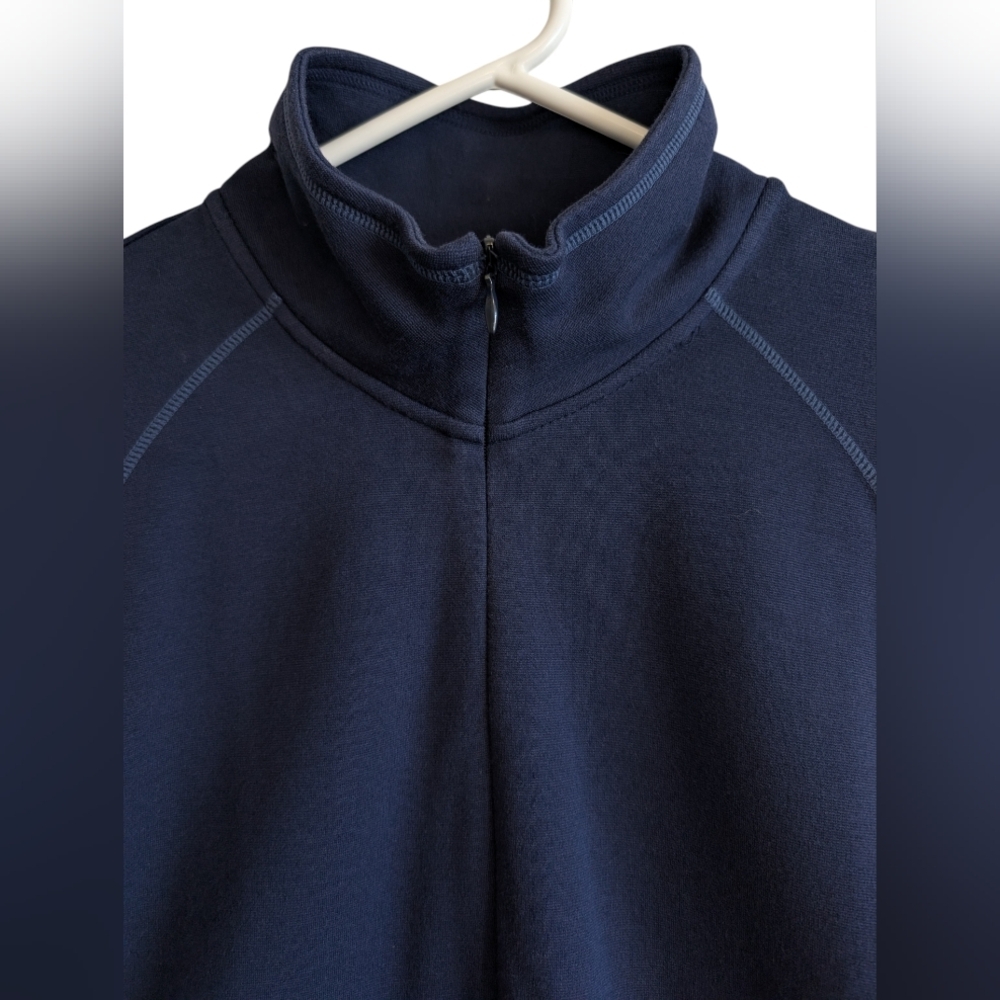Athleta Mock Neck Zipper Dress Navy Blue Size Medium Athleisure Long Sleeve - Picture 3 of 6